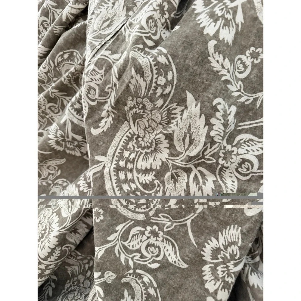 Pottery Barn Alessandra Scroll King Size Duvet Cover Linen Blend Taupe Gray 2015